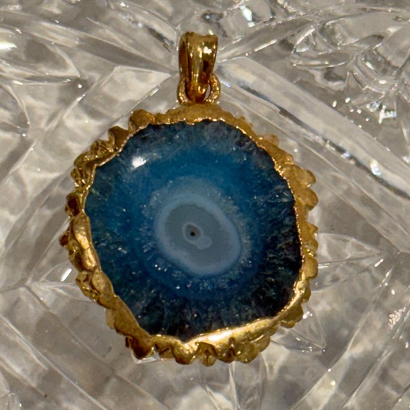 Unbranded Jewelry - Natural Solar Quartz Druzy Pendant – Gold-Plated Edge on 925 Sterling Silver NEW